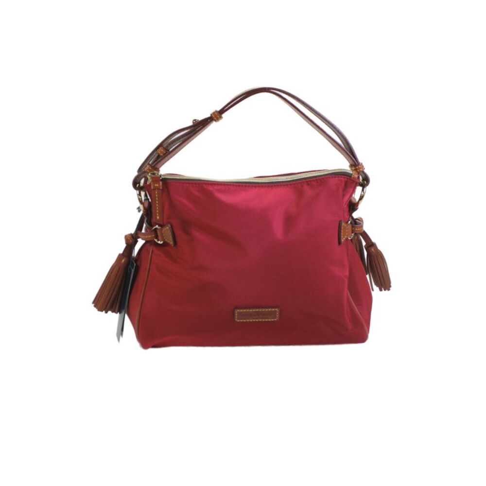 Dooney & Bourke Womens Leather Trim Zip Up Shoulder Bag Red